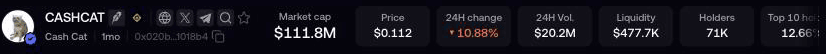A token page header showing market cap, price, 24 hour change, volume, liquidity and holders