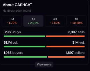 Token statistics showing buys against sells, volume split and unique buyers against sellers